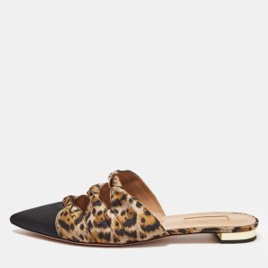Aquazzura Black/Beige Leopard Print Fabric Mondaine Mules Size 38, Flats - Luxury Closet catalog