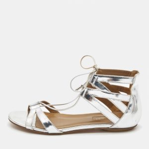 Aquazzura Silver Leather Strappy Flat Sandals Size 36, Flats - Luxury Closet catalog