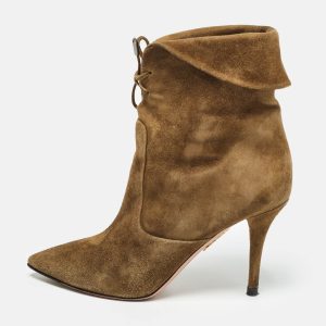 Aquazzura Brown Olive Green Suede Tribeca Ankle Boots Size 36, Boots - Luxury Closet catalog