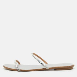 Aquazzura Sliver Crystal Embellished Leather Strappy Flats Size 41, Flats - Luxury Closet catalog
