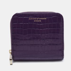 Aspinal of London Purple Croc Embossed Leather Zip Around Compact Wallet, Wallets & Money Clips - Luxury Closet catalog