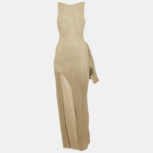 Aya Muse Kei Beige Lurex Knit Maxi Evening Dress XS, Dresses - Luxury Closet catalog
