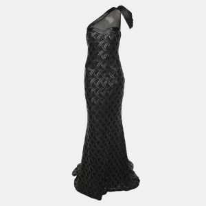 Badgley Mischka Black/Grey Sequin Tulle One Shoulder Dress S, Dresses - Luxury Closet catalog