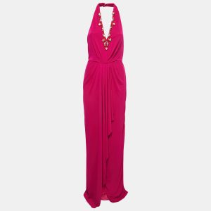 Badgley Mischka Pink Stretch Jersey Embellished Halter Gown M, Dresses - Luxury Closet catalog