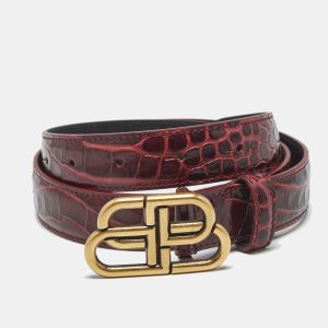 Balenciaga Burgundy Croc Embossed Leather BB Buckle Belt 75CM, Belt Buckles - Luxury Closet catalog