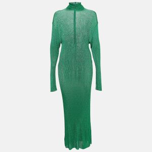Balenciaga Green Metallic Rib Knit Turtle Neck Maxi Dress S, Dresses - Luxury Closet catalog