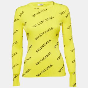 Balenciaga Yellow Logo Print Rib Knit Full Sleeve Top M, Shirts & Tops - Luxury Closet catalog