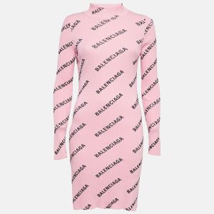 Balenciaga Pink Logo Print Rib Knit Bodycon Dress M, Dresses - Luxury Closet catalog