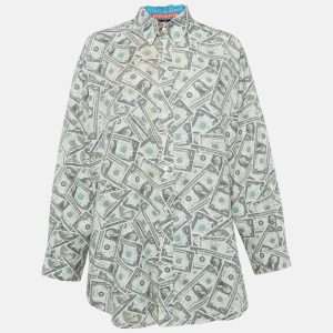 Balenciaga Green USD Print Cotton Blend Oversized Shirt S, Shirts & Tops - Luxury Closet catalog