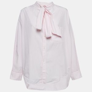Balenciaga Pink/White Stripe Cotton Neck Tie Detail Oversized Shirt S, Shirts & Tops - Luxury Closet catalog