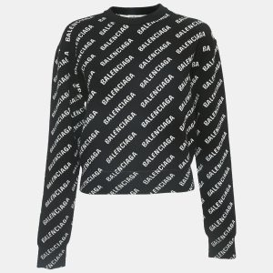 Balenciaga Black Logo Jacquard Knit Long Sleeve Sweater S, Sweaters & Cardigans - Luxury Closet catalog