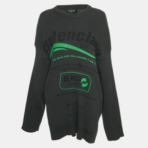 Balenciaga Grey Printed Rib Knit Oversized Sweater XS, Sweaters & Cardigans - Luxury Closet catalog