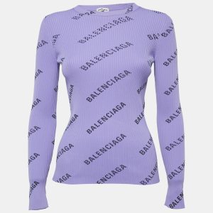 Balenciaga Purple All-Over Print Rib Knit Crewneck Sweater M, Shirts & Tops - Luxury Closet catalog