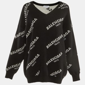 Balenciaga Black All Over Logo Wool Sweater M, Sweaters & Cardigans - Luxury Closet catalog