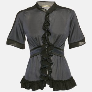Balenciaga Navy Blue Silk Jersey Ruffled Top M, Shirts & Tops - Luxury Closet catalog