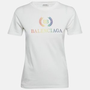 Balenciaga White Logo Embroidered Jersey T-Shirt S, Shirts & Tops - Luxury Closet catalog