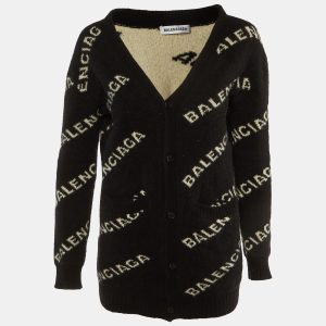 Balenciaga Black Logo Jacquard Knit Long Archetype Cardigan S, Sweaters & Cardigans - Luxury Closet catalog