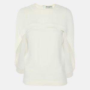 Balenciaga Cream Crepe Cape Sleeve Detail Top S, Shirts & Tops - Luxury Closet catalog