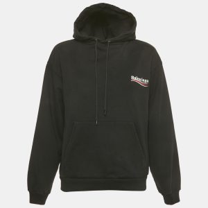 Balenciaga Black Campaign Print Cotton Knit Hoodie S, Sweaters & Cardigans - Luxury Closet catalog