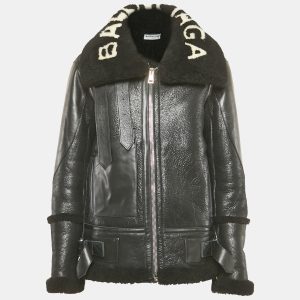 Balenciaga Black Logo Print Leather and Shearling Oversized Jacket S, Coats & Jackets - Luxury Closet catalog