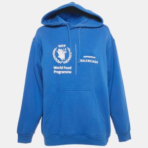 Balenciaga Blue World Food Programme Logo Print Cotton Hoodie XS, Sweaters & Cardigans - Luxury Closet catalog