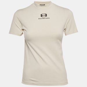 Balenciaga Beige Logo Print Jersey T-Shirt S, Shirts & Tops - Luxury Closet catalog