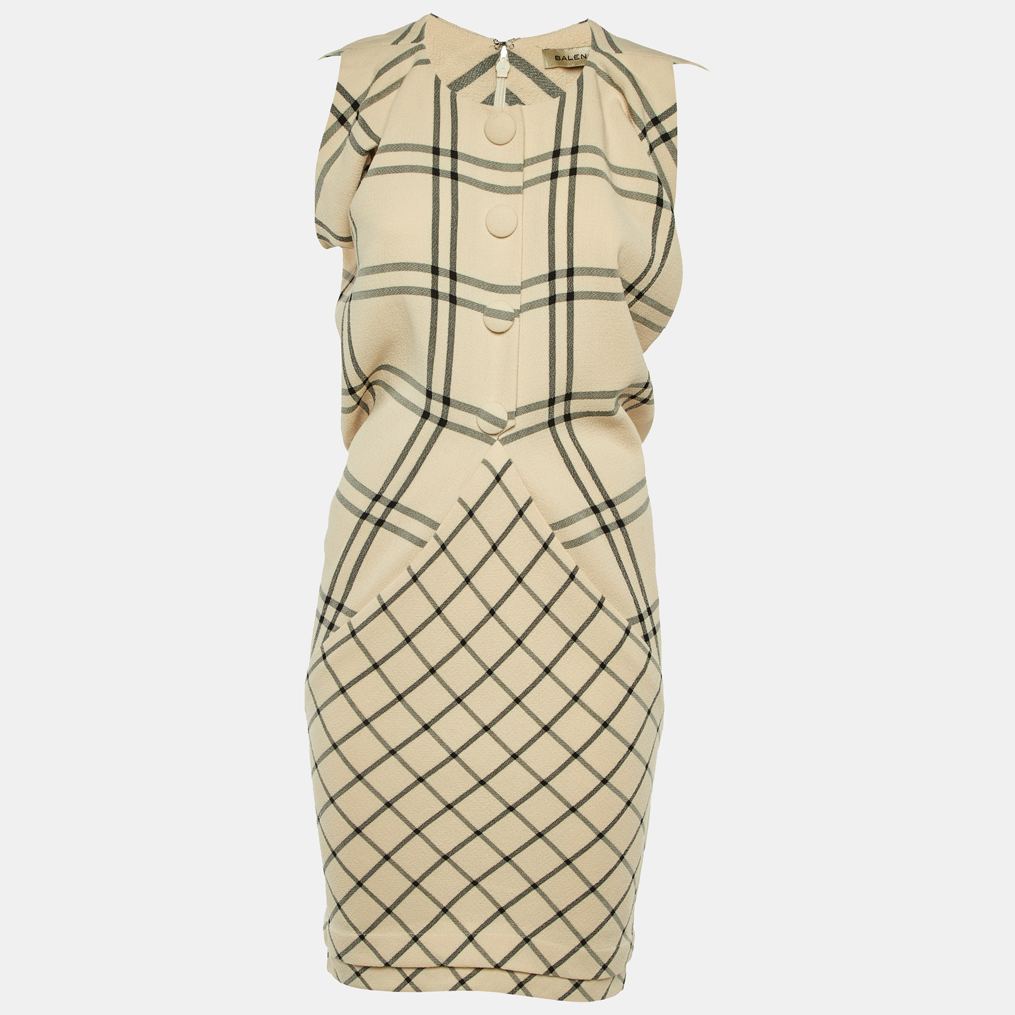 Balenciaga Beige Checked Wool Knee Length Dress M, Dresses - Luxury Closet catalog
