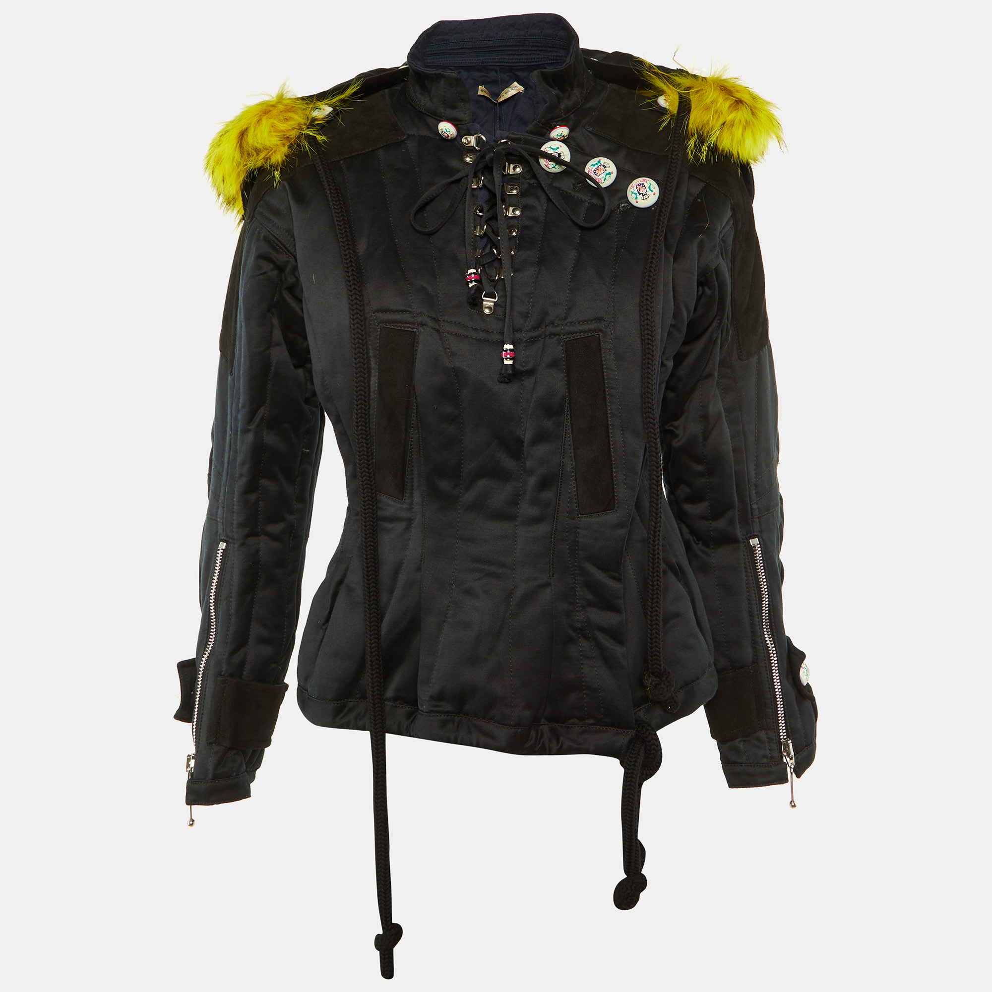 Balenciaga Black Cotton Detachable Fur Hood Button Detail Jacket M, Coats & Jackets - Luxury Closet catalog