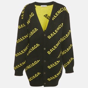 Balenciaga Black Logo Intarsia Wool Knit Long Cardigan L, Sweaters & Cardigans - Luxury Closet catalog