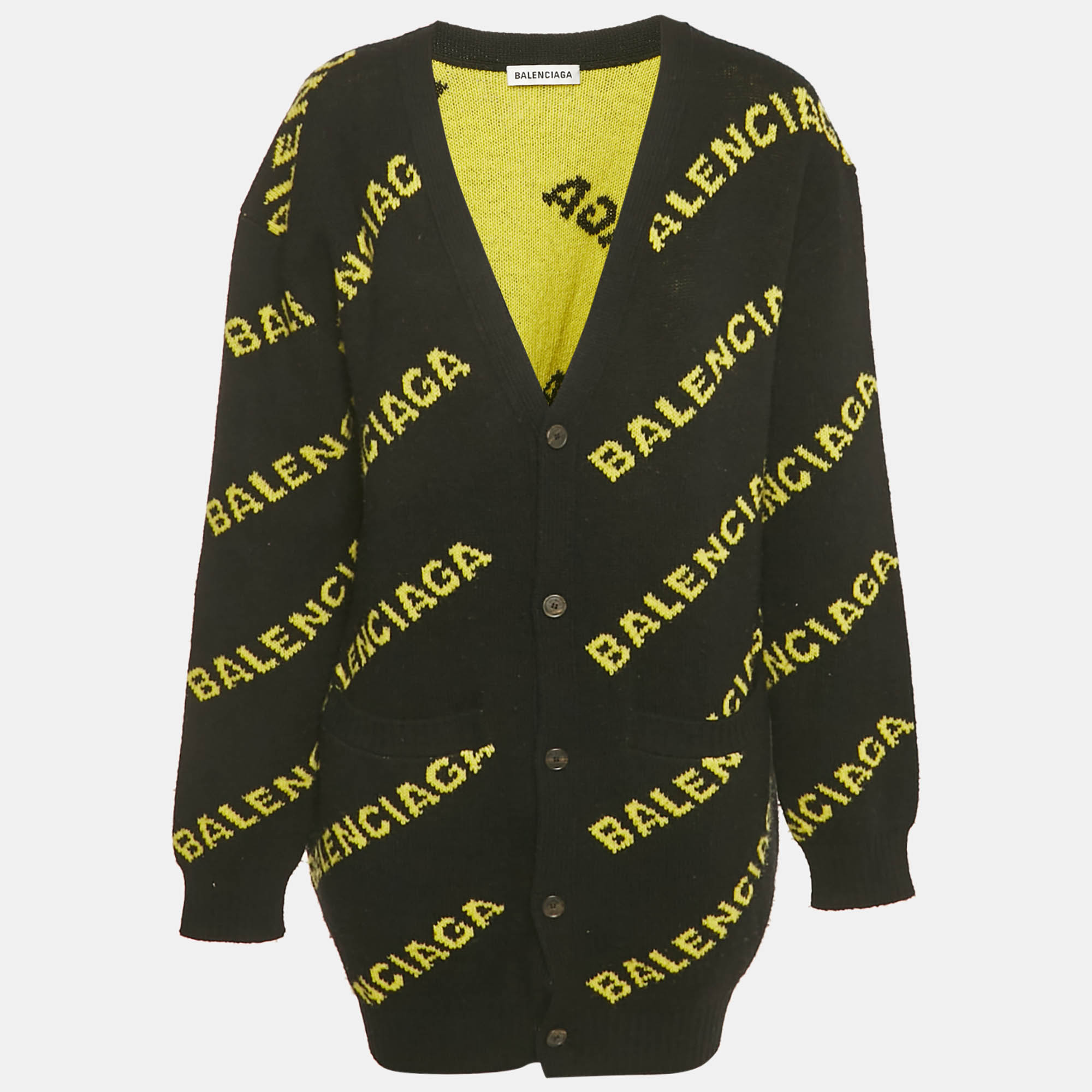 Balenciaga Black Logo Intarsia Wool Knit Long Cardigan L, Sweaters & Cardigans - Luxury Closet catalog