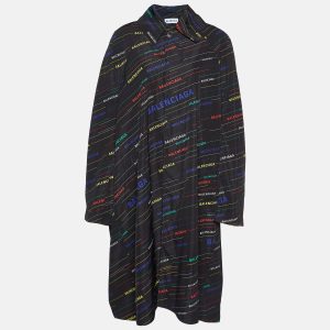 Balenciaga Black All Over Logo Print Technical Oversized Coat S, Coats & Jackets - Luxury Closet catalog
