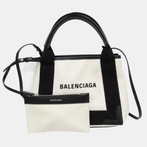 Balenciaga Black/Off-white  Canvas and Leather Navy Cabas XS Tote Bag, Tote Handbags - Luxury Closet catalog
