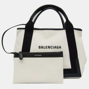 Balenciaga Black Canvas Leather Navy Cabas S Women's Handbag, Tote Handbags - Luxury Closet catalog