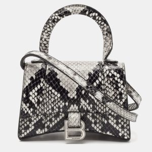 Balenciaga Black/Grey Python Embossed Leather Mini Hourglass Top Handle Bag, Satchels - Luxury Closet catalog
