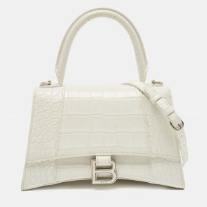 Balenciaga White Croc Embossed Leather Small Hourglass Top Handle Bag, Satchels - Luxury Closet catalog