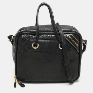 Balenciaga Black Crackle Leather Small Blanket Square Bag, Shoulder Bags - Luxury Closet catalog
