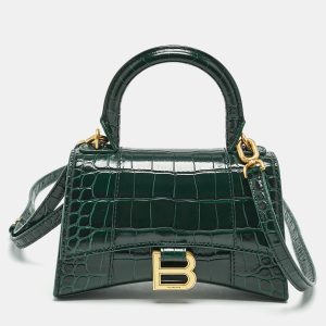 Balenciaga Green Croc Embossed Leather XS Hourglass Top Handle Bag, Satchels - Luxury Closet catalog