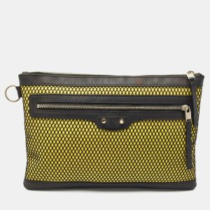 Balenciaga Black/Yellow Mesh Nylon and Leather Clip Clutch, Clutches & Special Occasion Bags - Luxury Closet catalog