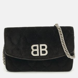 Balenciaga Black Quilted Velvet BB Crystals Wallet On Chain, Wallets & Money Clips - Luxury Closet catalog