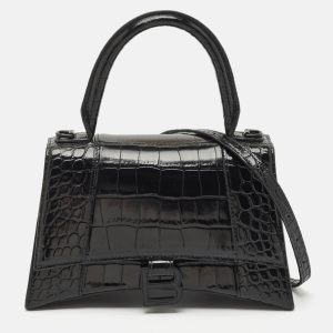 Balenciaga Black Croc Embossed Leather Small Hourglass Top Handle Bag, Satchels - Luxury Closet catalog