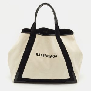 Balenciaga Black/Off White Canvas and Leather Large Cabas Tote, Tote Handbags - Luxury Closet catalog