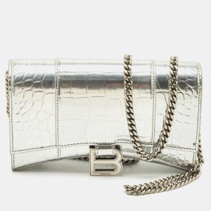 Balenciaga Silver Croc Embossed Patent Leather Hourglass Wallet on Chain, Wallets & Money Clips - Luxury Closet catalog