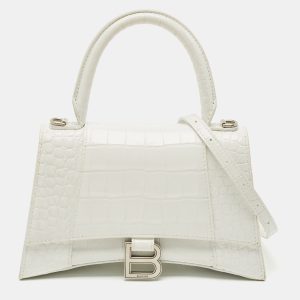 Balenciaga White Croc Embossed Leather Small Hourglass Top Handle Bag, Satchels - Luxury Closet catalog