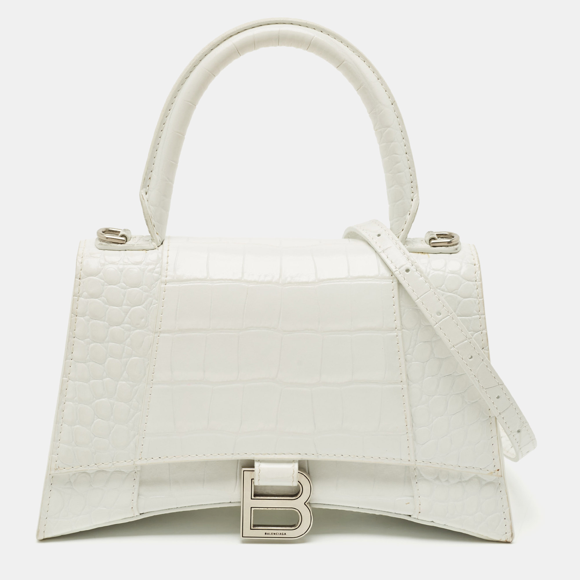 Balenciaga White Croc Embossed Leather Small Hourglass Top Handle Bag, Satchels - Luxury Closet catalog