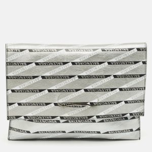 Balenciaga Silver Monogram Leather Plastic Bag Tote, Tote Handbags - Luxury Closet catalog