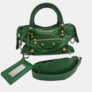 Balenciaga Mini Classic City Green Leather Edge Top Handle Bag, Satchels - Luxury Closet catalog