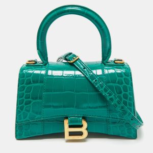 Balenciaga Green Croc Embossed Leather XS Hourglass Top Handle Bag, Satchels - Luxury Closet catalog