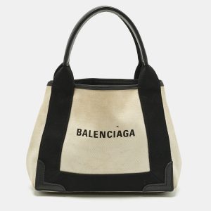Balenciaga Off White/Black Canvas and Leather Navy XS Cabas Tote, Tote Handbags - Luxury Closet catalog