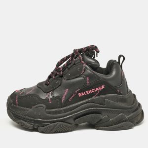 Balenciaga Black Faux Leather Triple S All Over Logo Sneakers Size 36, Athletic Shoes & Sneakers - Luxury Closet catalog