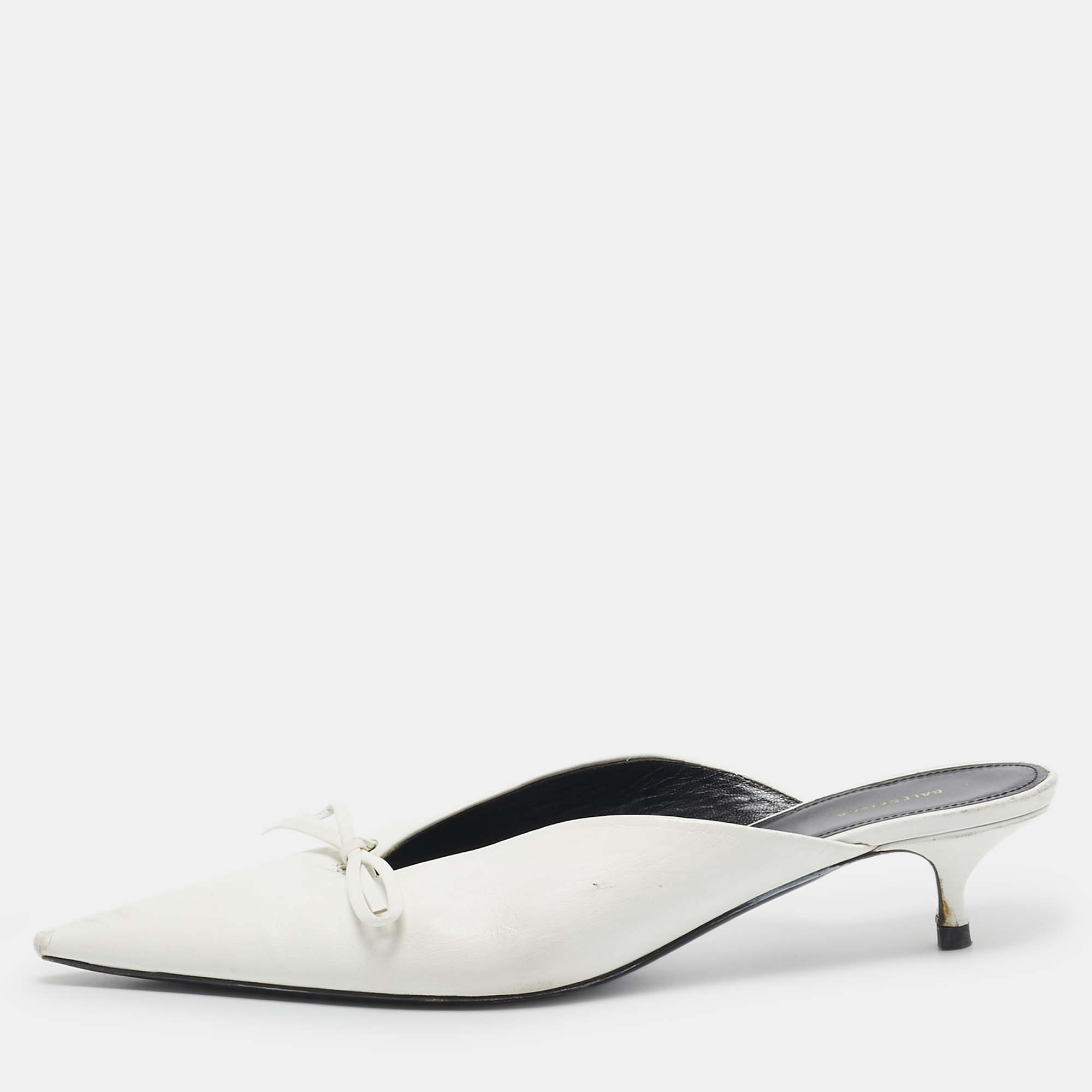 Balenciaga White Leather Knife Bow Mules Size 38.5, Sandals - Luxury Closet catalog